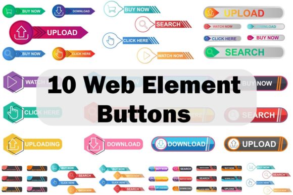 10 Web Buttons Bundle for Graphics and Web Elements