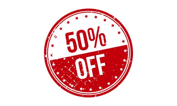 50 Off Round Rubber Grunge Stamp for Web Elements and Graphics