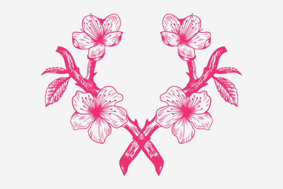 Cherry Blossom Line Art Floral Elements for Web Graphics
