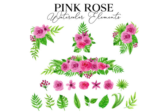 Pink Rose Watercolor Graphics for Web Elements