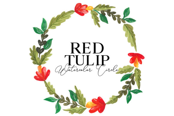 Red Tulips Watercolor Circle Graphics for Web Elements