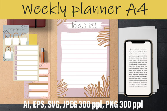 Weekly Planner A4 Graphics for Branding and Web Elements